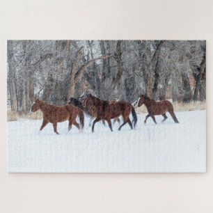 Puzzle Herd of Horses Running in Winters Snow