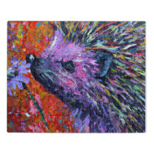 Hérisson sentant une fleur Palette Couteau art