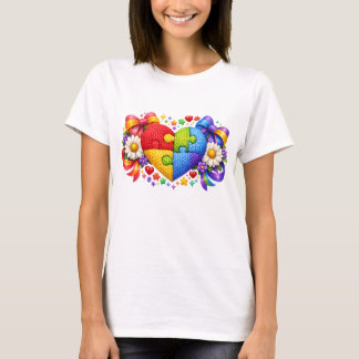Puzzle-Herz-Coquette-Band für Autismus-Bewusstsein T-Shirt