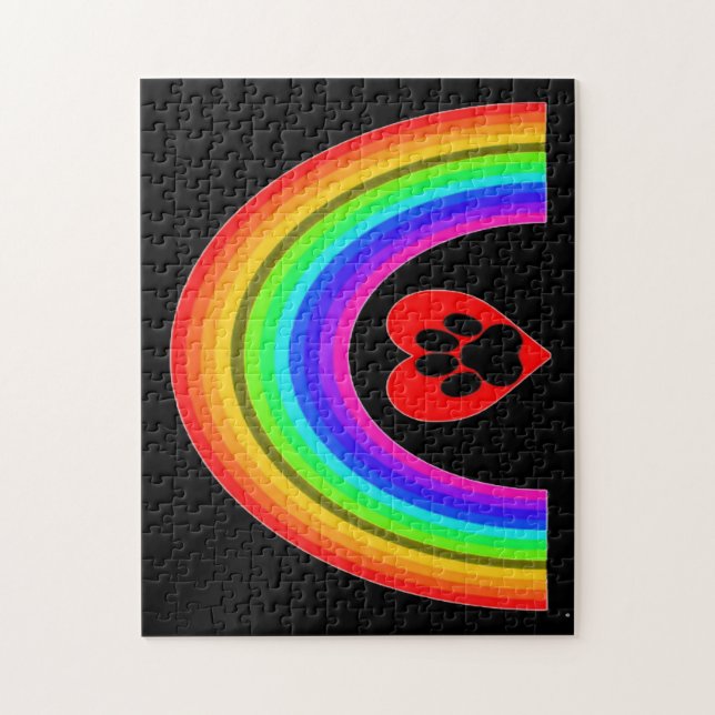 Puzzle Herz mit Pfote unter einem Regenbogen (Vertikal)