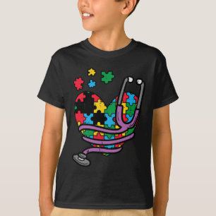 Puzzle-Herz-Stethoskop Autismus-Bewusstsein Pflege T-Shirt