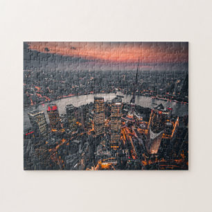 Puzzle Heure de nuit de Shanghai China Asia Landmark Skyl