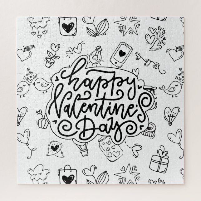 Puzzle Heureuse Sainte-Valentin avec texte noir et art mi (Vertical)