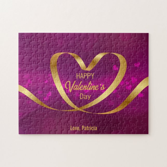 Puzzle Heureuse Sainte-Valentin de ruban au coeur d'or vi (Horizontal)