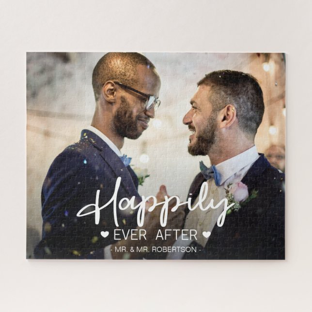 Puzzle Heureusement après mariage photo personnalisée (Horizontal)