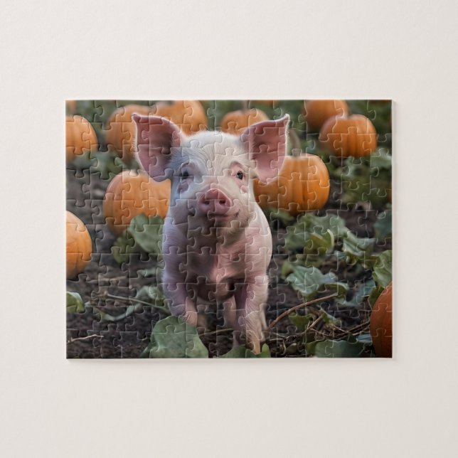 Puzzle Heureux Comme Un Cochon Bébé Dans Un Patch Citroui (Horizontal)
