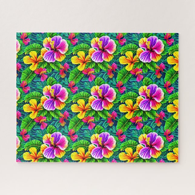 Puzzle Hibiscus tropicaux Fleurs et Feuilles de la jungle (Horizontal)