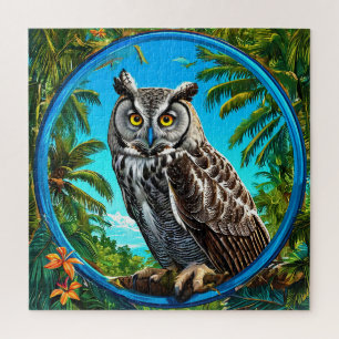 Puzzle Hibou grand gris coloré Oiseau