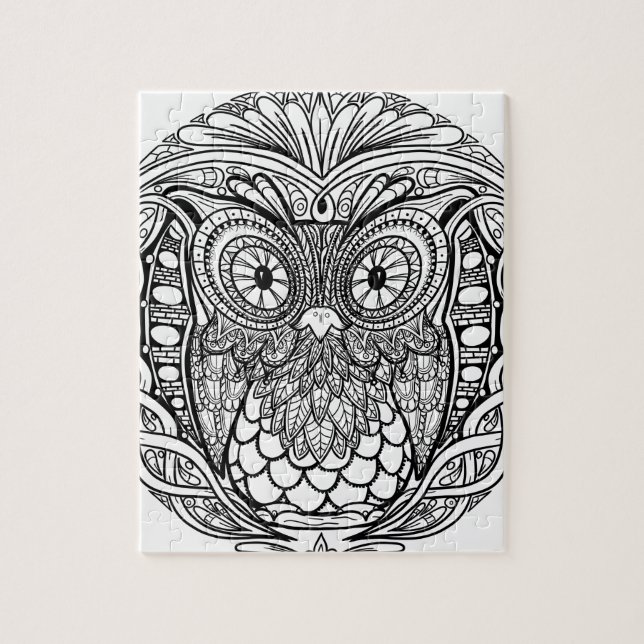 Puzzle Hibou noué de mandala noir et blanc (Vertical)