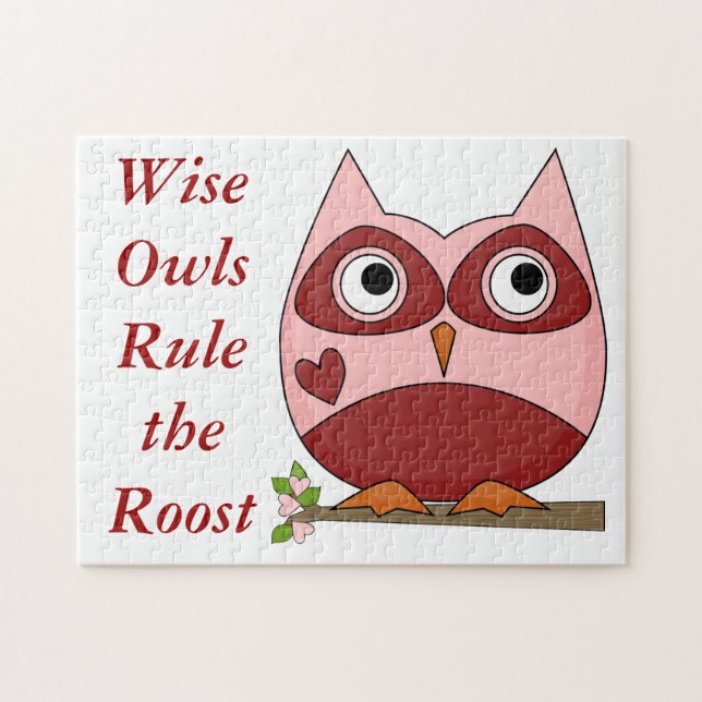 Puzzle Hiboux mignons rouges et coeur de hibou rose de (Horizontal)