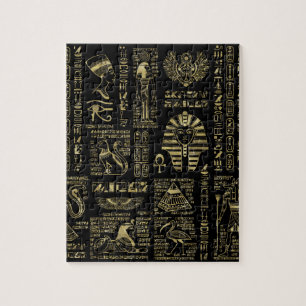 Puzzle Hiéroglyphes et or égyptiens de divinités sur l