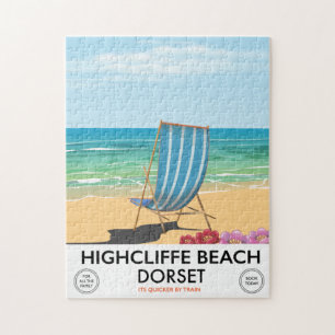 Puzzle Highcliffe Beach, affiche du train vintage Dorset