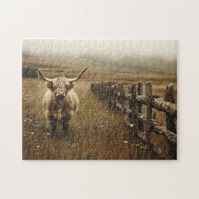 Puzzle Highland Cow Sepia Vintage (Horizontal)