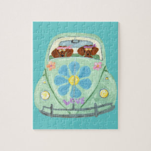 Puzzle Hippies Teckel Dans Leur Voiture De L'amour Des Fl