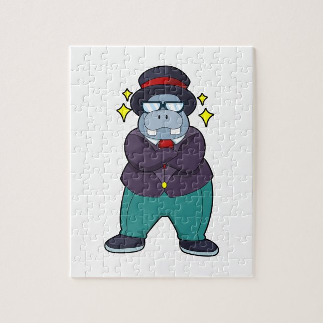 Puzzle Hippo comme marié avec costume.PNG (Vertical)