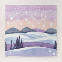 Hiver Purple Hills Aquarelle
