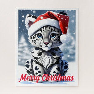 Puzzle Hiver Snowy Père Noël mignonne Snow Leopard Cub No