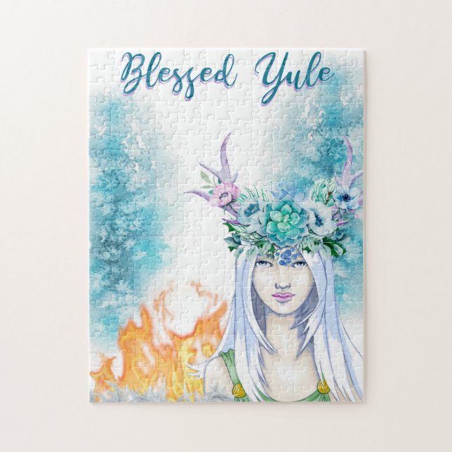 Puzzle Hiver Woodland Maiden Yule Fire Pagan Holiday (Vertical)