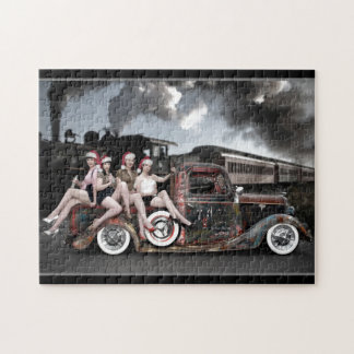 Puzzle Holiday Roackabilly Hot Rod Santa Pin Up Girls