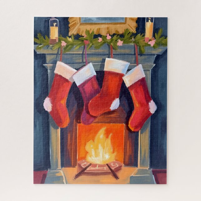 Puzzle Holy Night | Christmas Stockings Watercolor (Vertical)