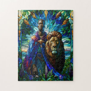 Puzzle Homme majestueux en verre coloré avec Lion