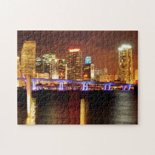 Puzzle Horizon de Miami la nuit, la Floride (Horizontal)