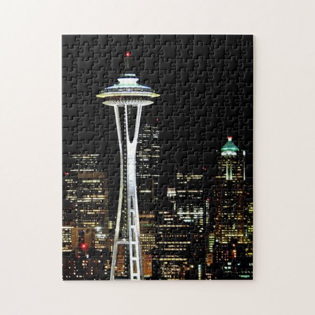 Puzzle Horizon de Seattle la nuit, avec l'aiguille de (Vertical)