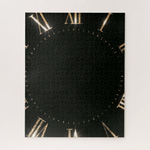 Puzzle Horloge chiffres romains or noir nouvel an