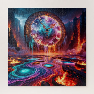Puzzle Horloge de fusion dans un paysage de feu