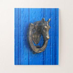 Puzzle Horse Brass sur Bleu   Art de heurtoir de porte vi