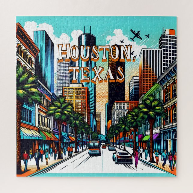 Puzzle Houston, Texas Downtown City View Art Abstrait (Vertical)