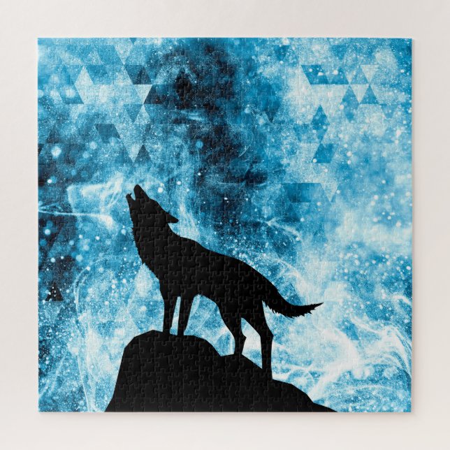 Puzzle Howling Wolf Hiver neige bleue fumée Abstraite (Vertical)