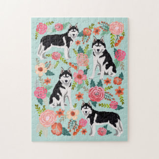 Puzzle Husky Chien Vintage Florals