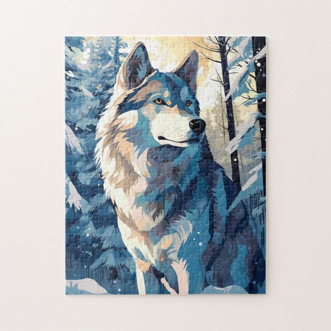 Puzzle Husky dans une forêt enneigée en hiver (Vertical)