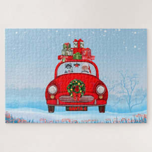 Puzzle Husky sibérien dans une voiture avec le Père Noël