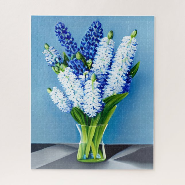 Puzzle Hyacinthes blancs dans un vase en verre sur bleu (Vertical)