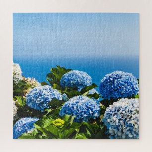 Puzzle Hydrangée bleue sur océan dégradé