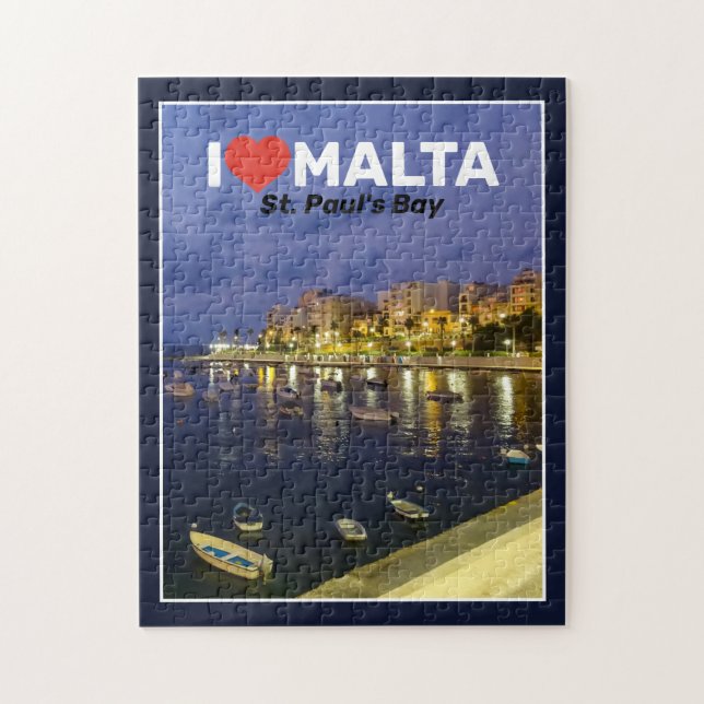 Puzzle I Love Malta St.Paul's Bay By Night Mediterranean (Vertical)