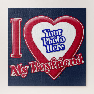 Puzzle I Love My Boyfriend Photo Red Heart Navy Blue