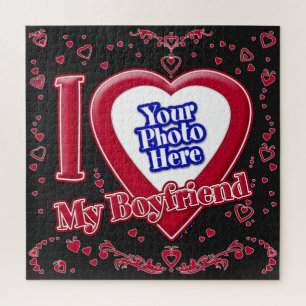 Puzzle I Love My Boyfriend Photo Red Hearts Black