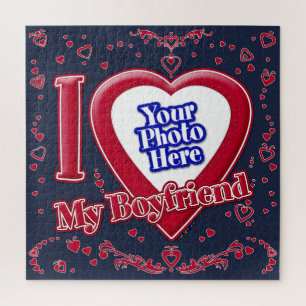 Puzzle I Love My Boyfriend Photo Red Hearts Marine