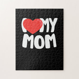 Puzzle I Love My Mom TShirt avec grand coeur rouge