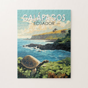 Puzzle Îles Galapagos Tortue géante Voyage Art Retro