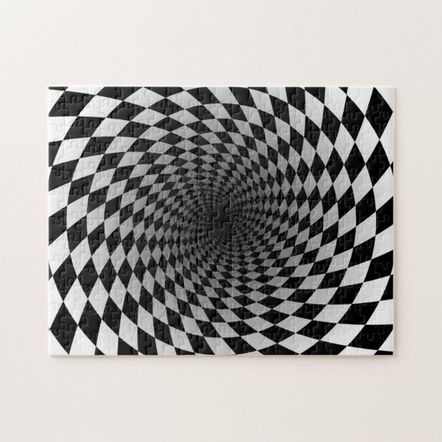 Puzzle Illusion optique À damiers tourbillon noir et blan (Horizontal)