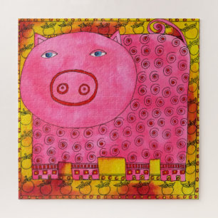 Puzzle Illustration aquarelle de cochon à motifs