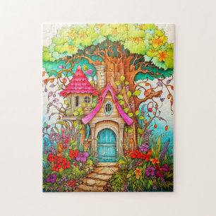 Puzzle Illustration Creative Magical Mushroom Treehouse