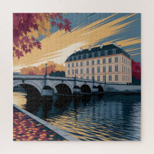 Puzzle Illustration d'art de ville européenne au bord de 