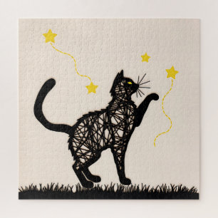 Puzzle Illustration de chat noir étoiles ludiques