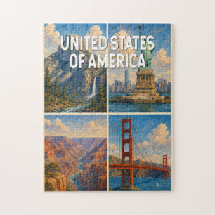 Puzzle Illustration de collage des États-Unis Art de voya