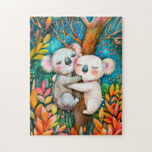 Puzzle Illustration de koalas hugging in eucalyptus fores